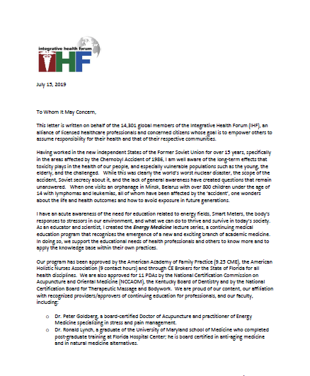 2019 07 15 p1 Integrative Health Forum (IHFGlobal) Introductory Letter for Physicians